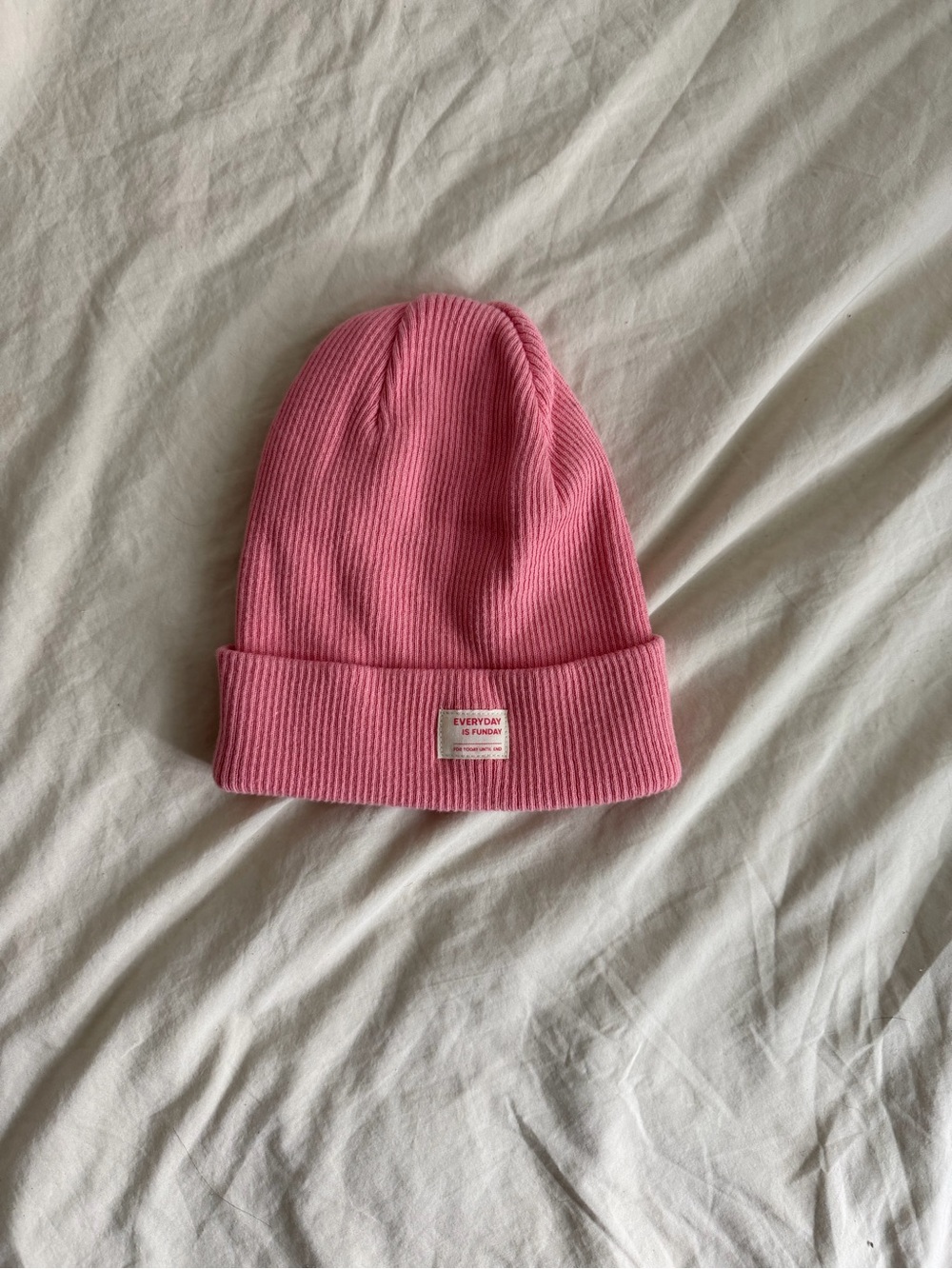 Zara Pink Ribbed Fold-Over Kids Beanie
